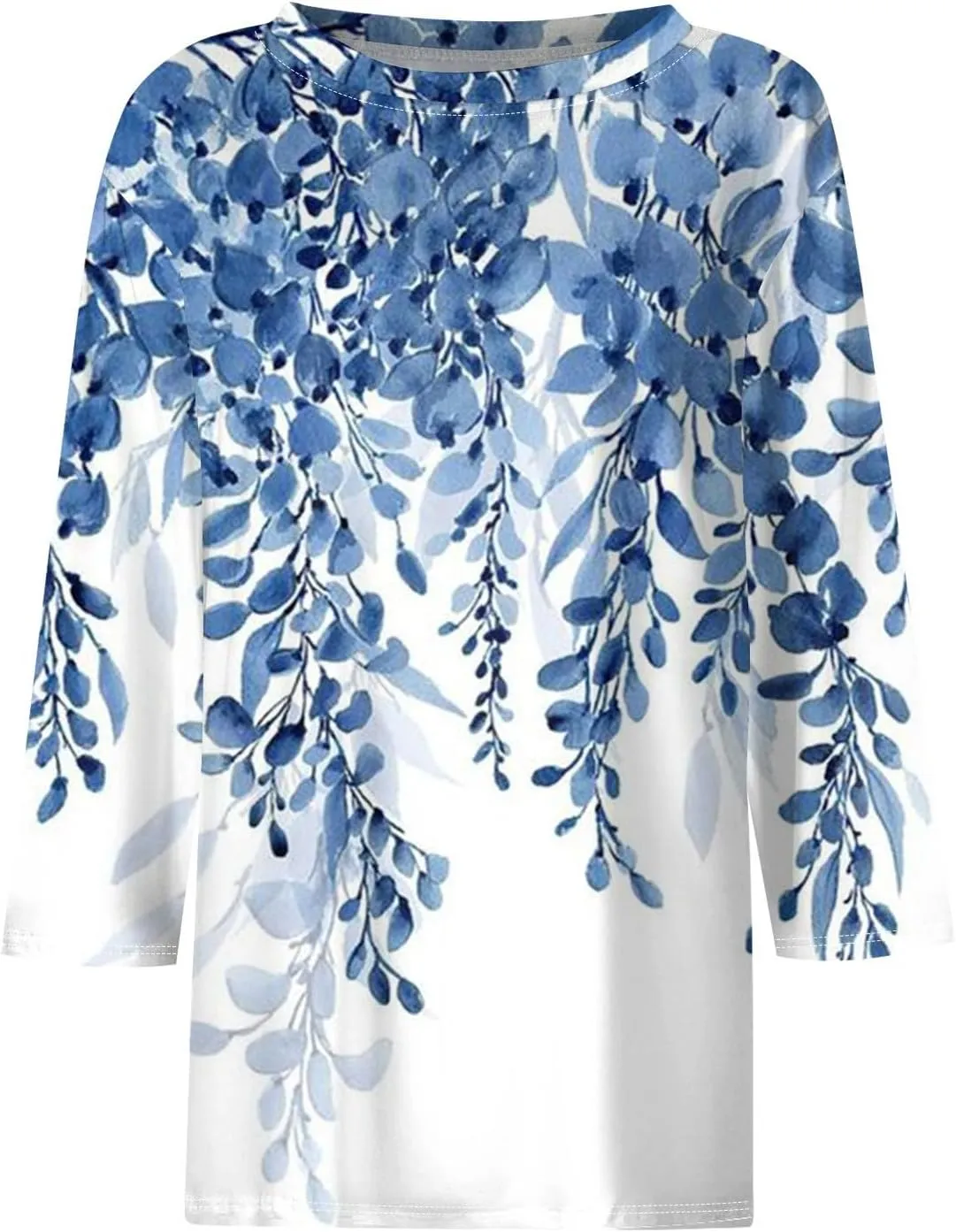 3/4 Length Sleeve Womens Tops Fashion Floral Print Vintage Tshirts 2025 Summer Casual Loose Crew Neck Blouses