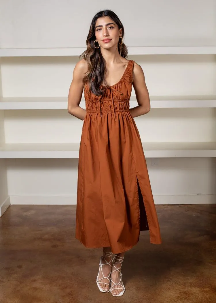 Celia Poplin Midi Dress- Rust-***FINAL S