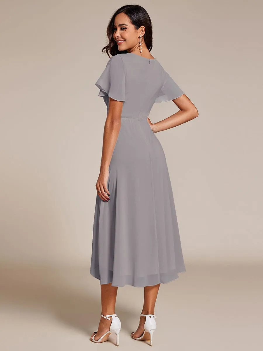 Chiffon Elegance Short Sleeve High-Low Wedding Guest Dress