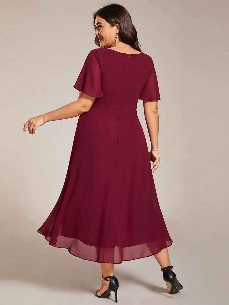 Chiffon Elegance Short Sleeve High-Low Wedding Guest Dress