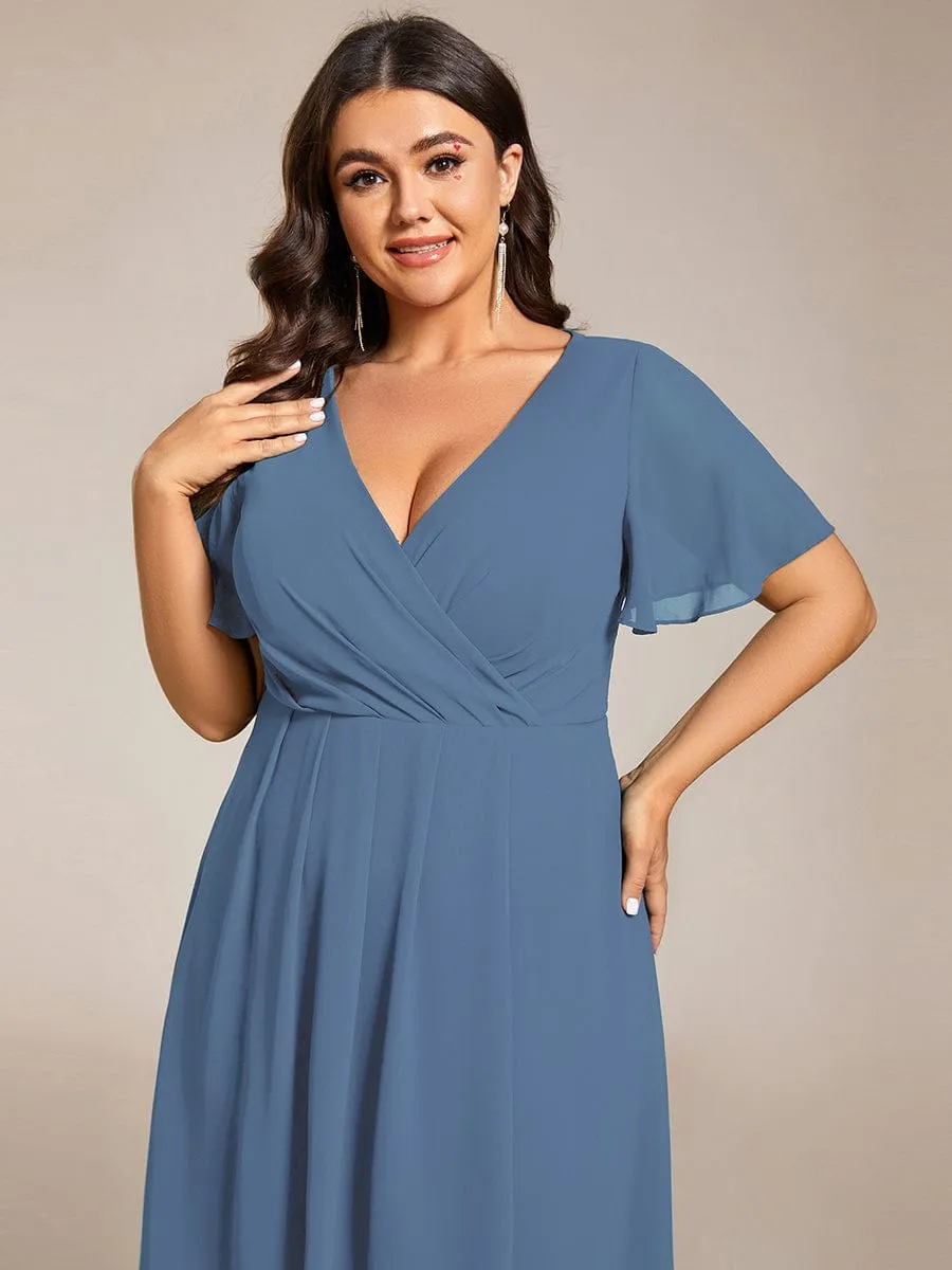 Chiffon Elegance Short Sleeve High-Low Wedding Guest Dress