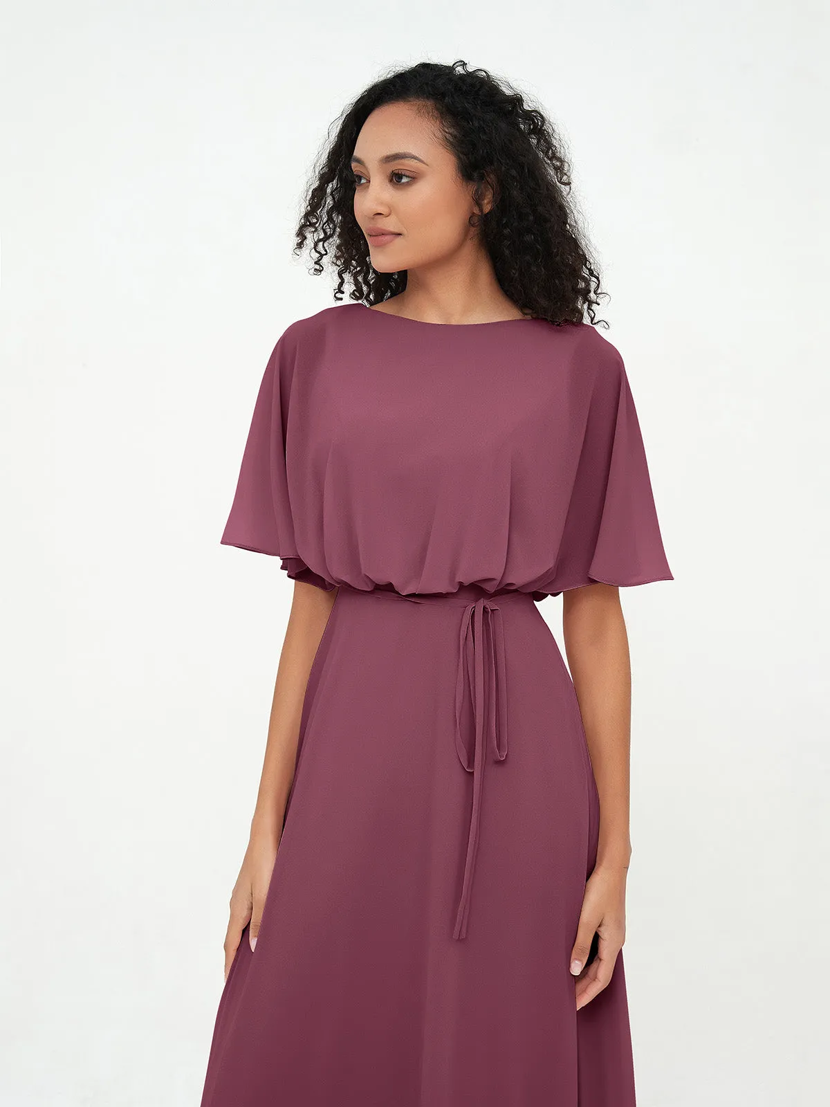 Chiffon Full Length Bridesmaid Dresses with Wrap Mulberry Plus Size