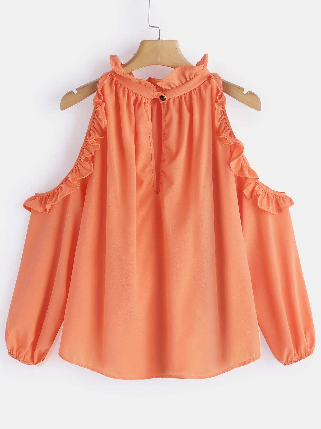 Custom Crew Neck Cold Shoulder Cut Out Pleated Long Sleeve Orange Top