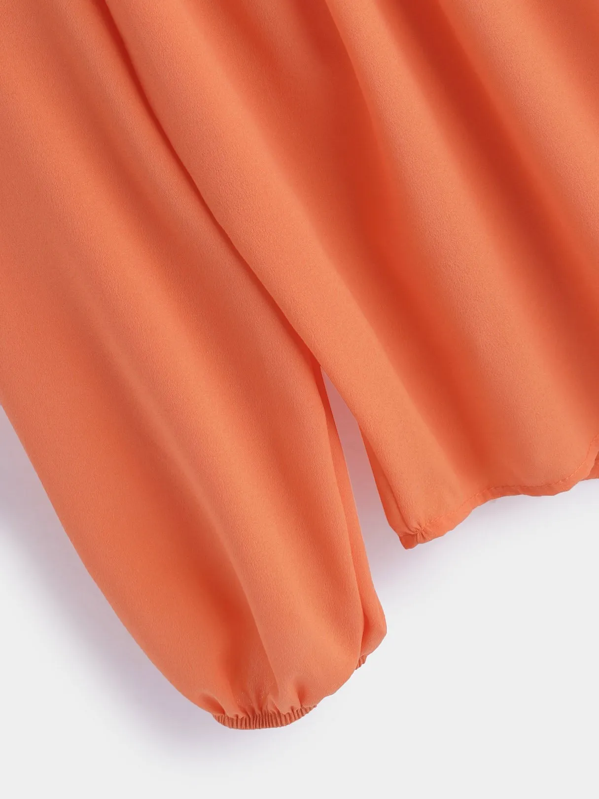 Custom Crew Neck Cold Shoulder Cut Out Pleated Long Sleeve Orange Top