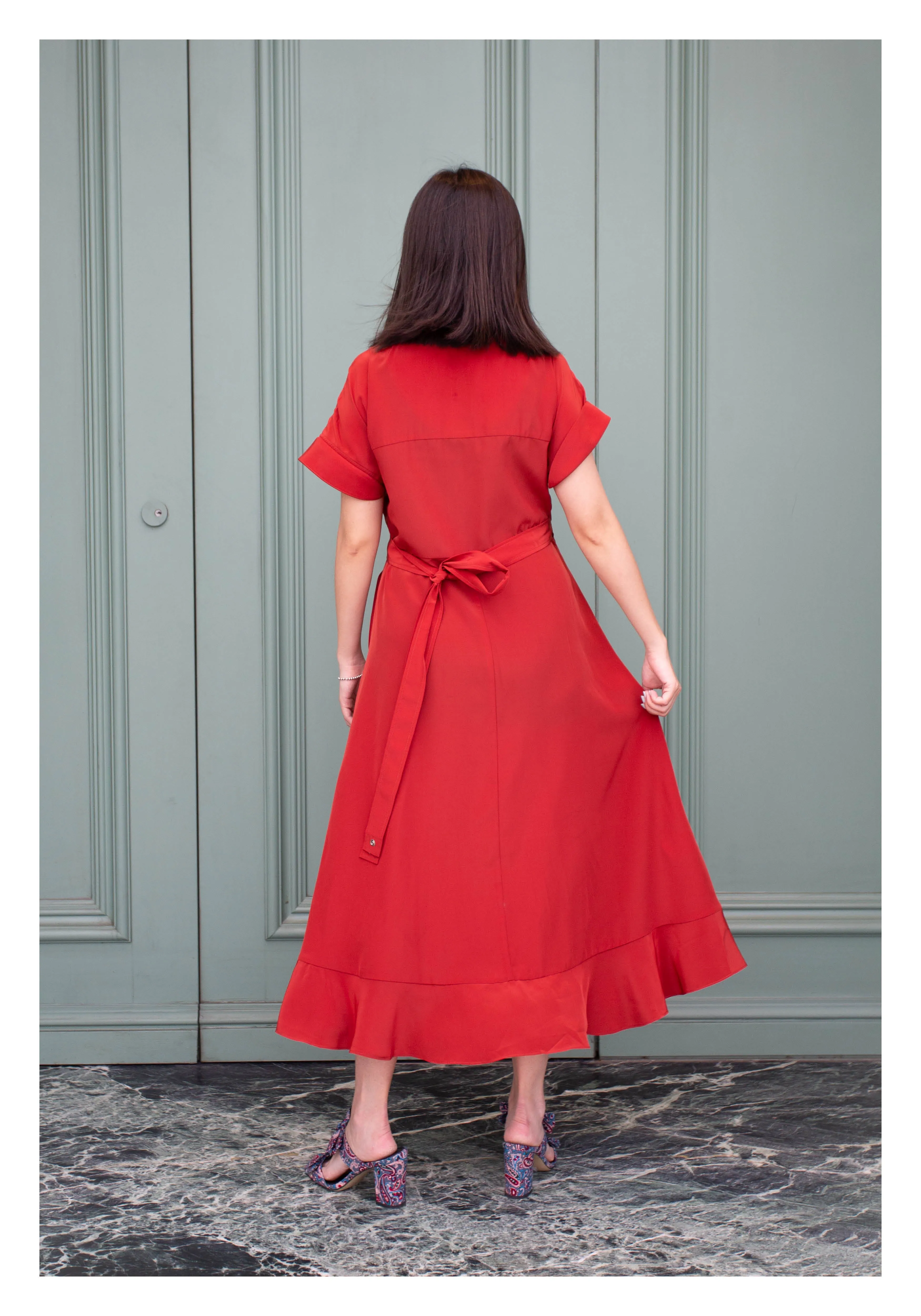 Feminine Cargo Wrap Dress Red