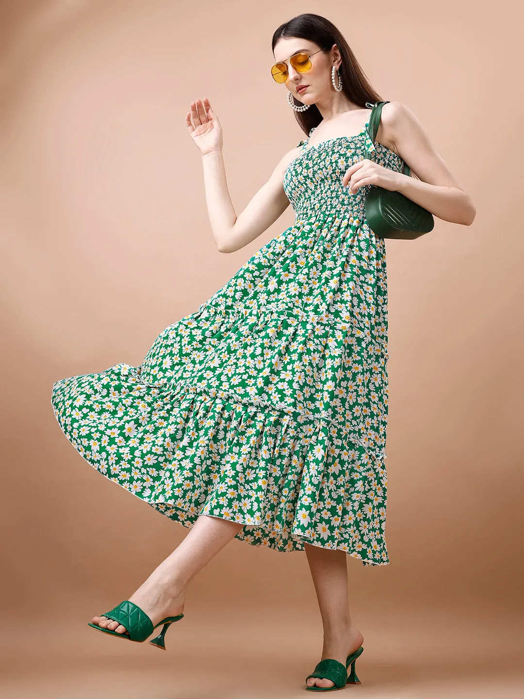 Graceful Green Crepe Midi Dress