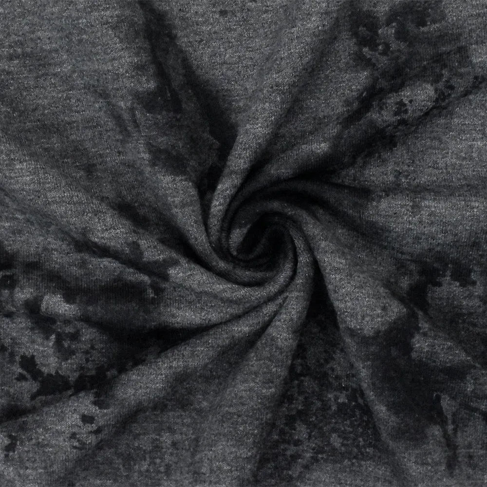 Gray-Black Famous Designer Poly Blend Abstract Print Fleece Knit Fabric