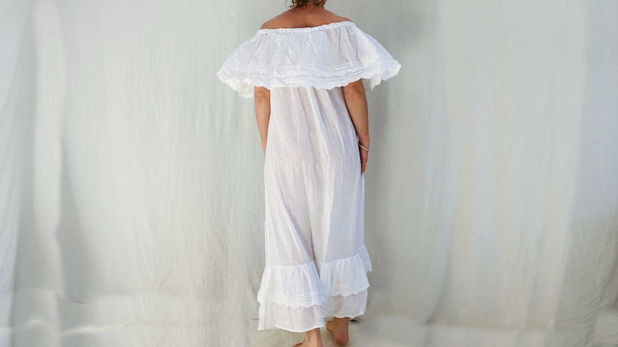 Mexican Gauze Maxi Dress. White Gauze.