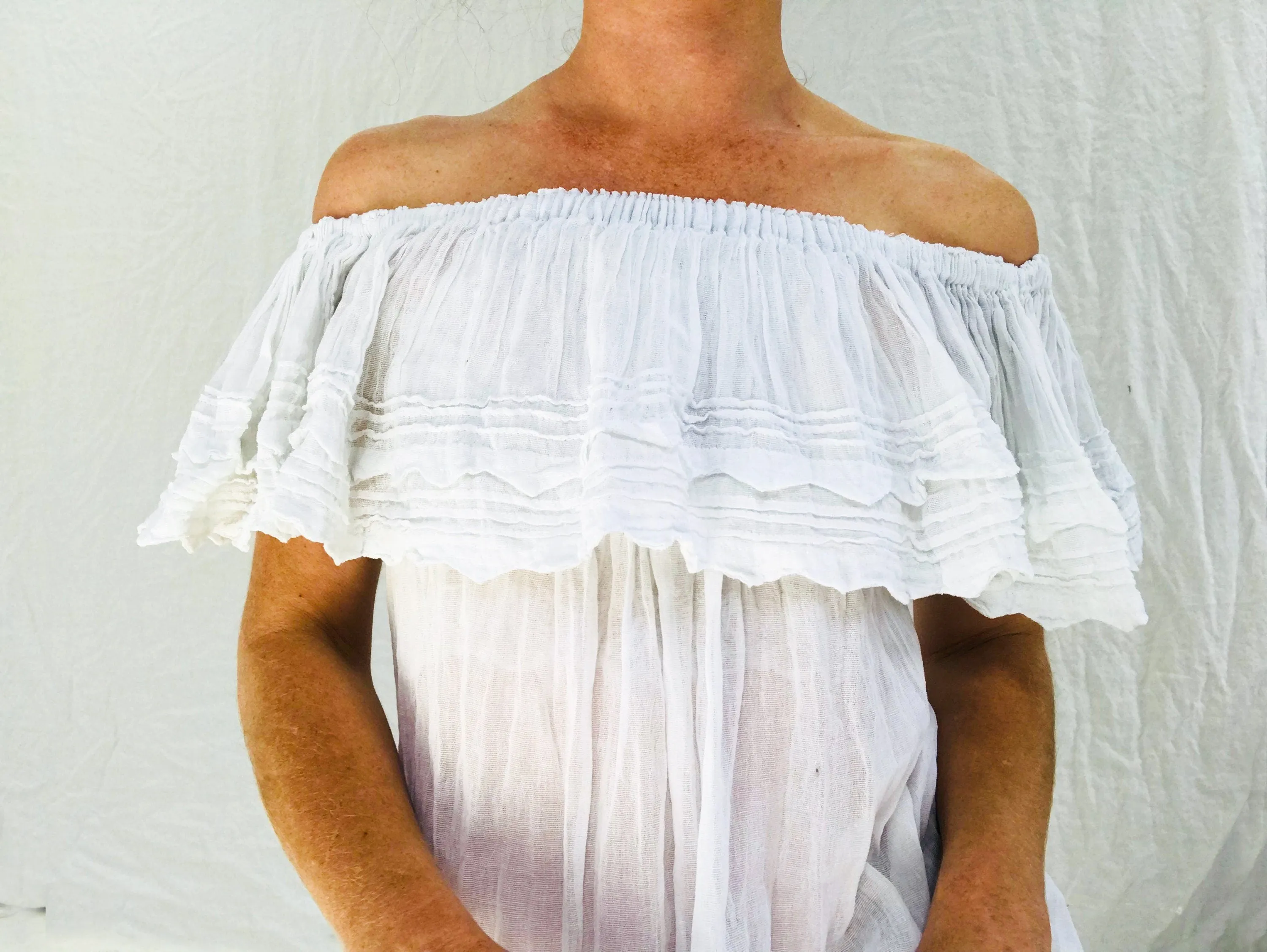 Mexican Gauze Maxi Dress. White Gauze.