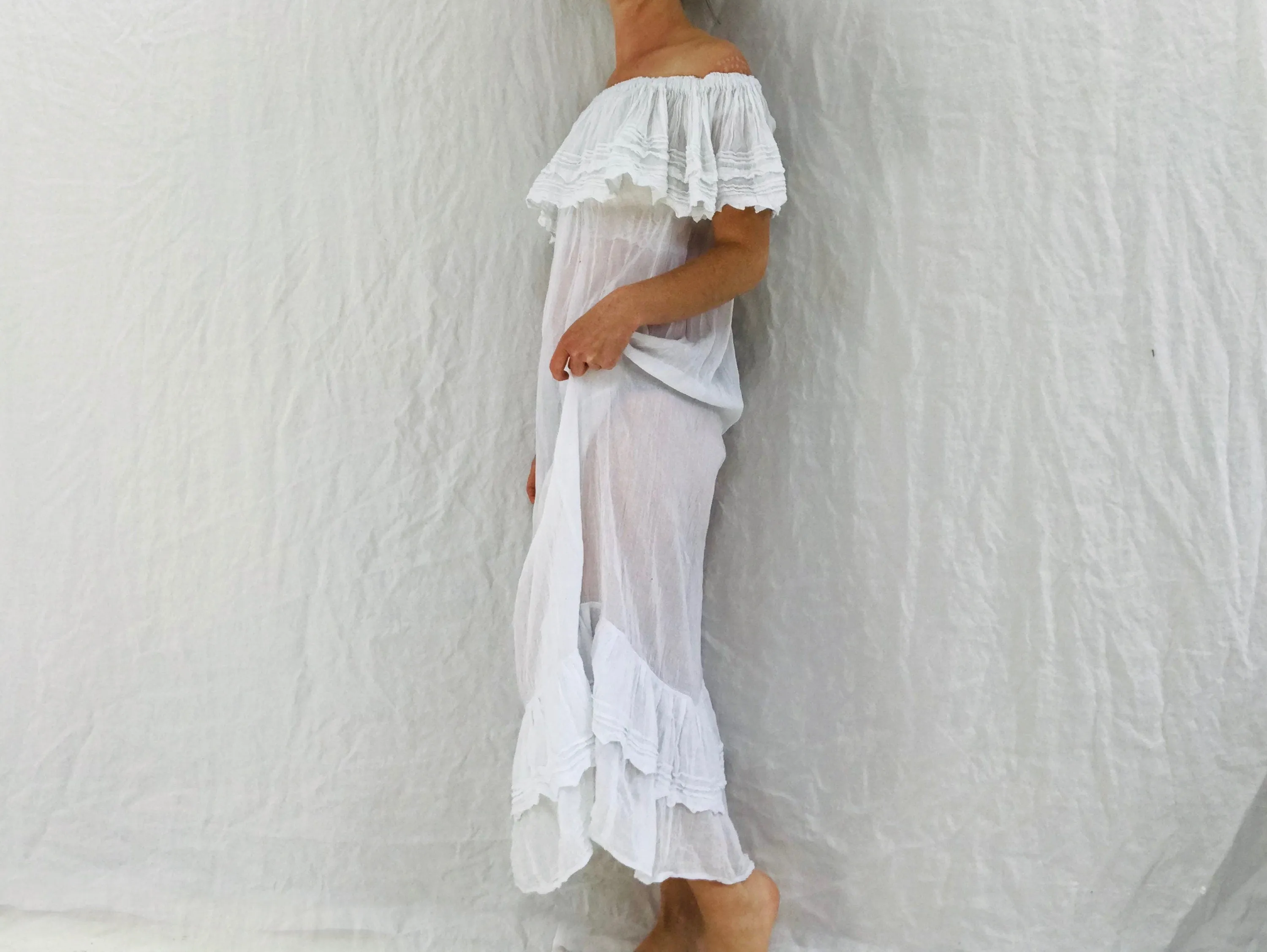 Mexican Gauze Maxi Dress. White Gauze.
