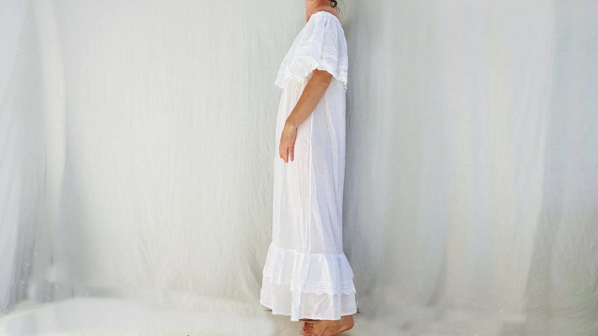 Mexican Gauze Maxi Dress. White Gauze.