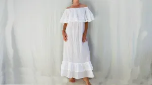 Mexican Gauze Maxi Dress. White Gauze.