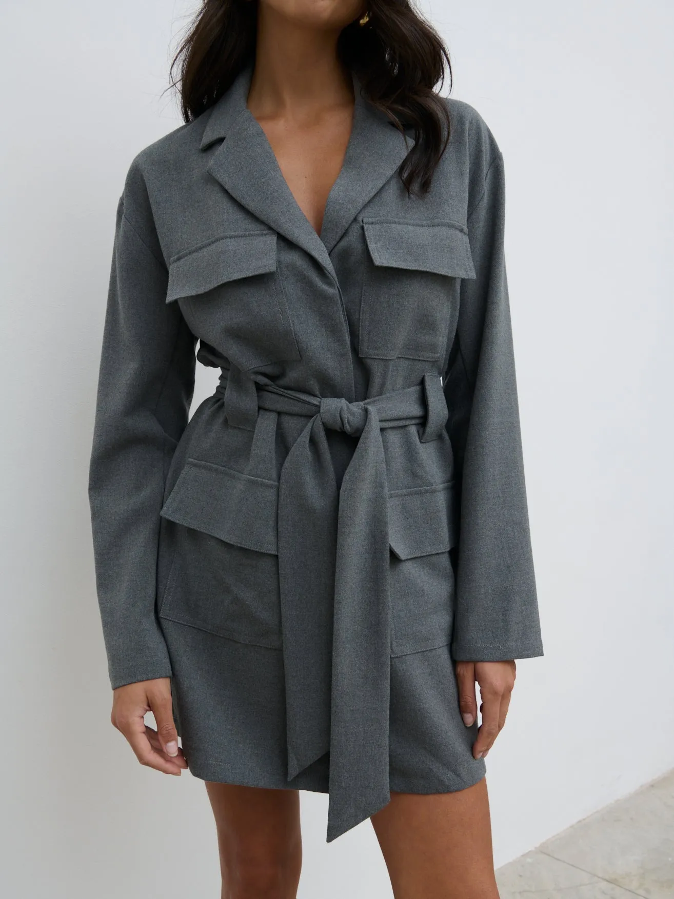 Morgan Tailored Cargo Mini Dress - Grey