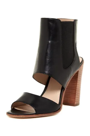 Pour La Victoire Geneva Ankle Wrap Blocked Heel Open Toe Leather Black Sandal