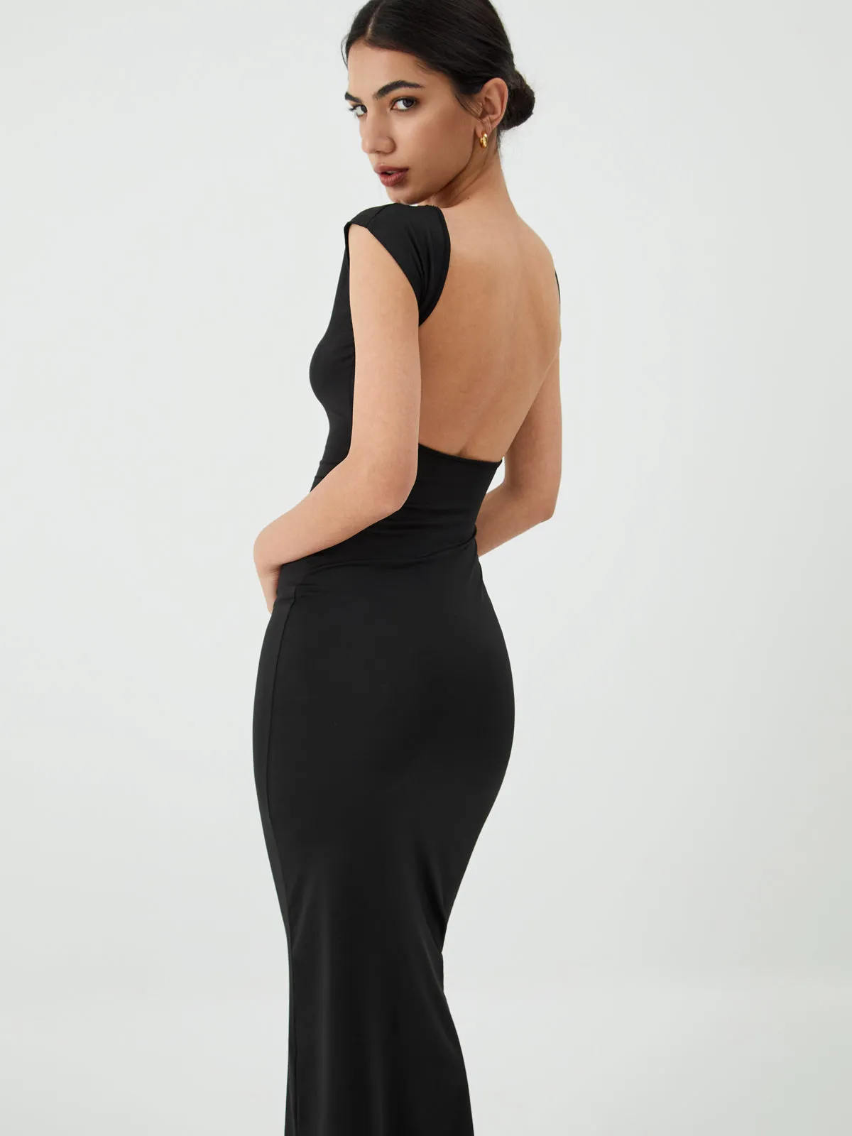 Solid Backless Graceful Midi Dress