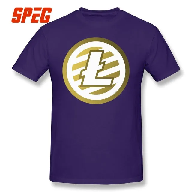 T Shirts For Men Golden Litecoin Logo Cotton T Shirts Male Relaxed Fit