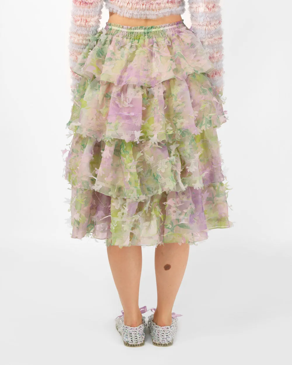 TIERED LASER-CUT RUFFLE SKIRT