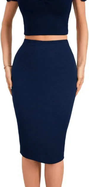 Womens Midi Skirt High Waist Zipper Zip Back Pencil Skirt Elegant Casual For Women