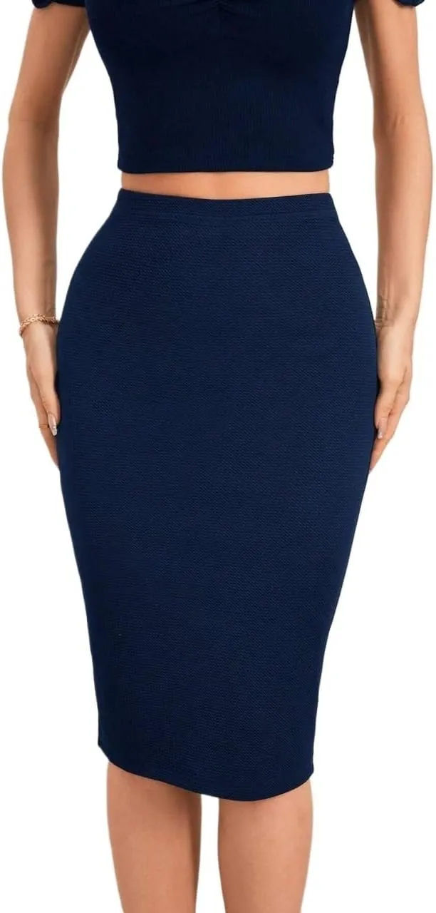 Womens Midi Skirt High Waist Zipper Zip Back Pencil Skirt Elegant Casual For Women