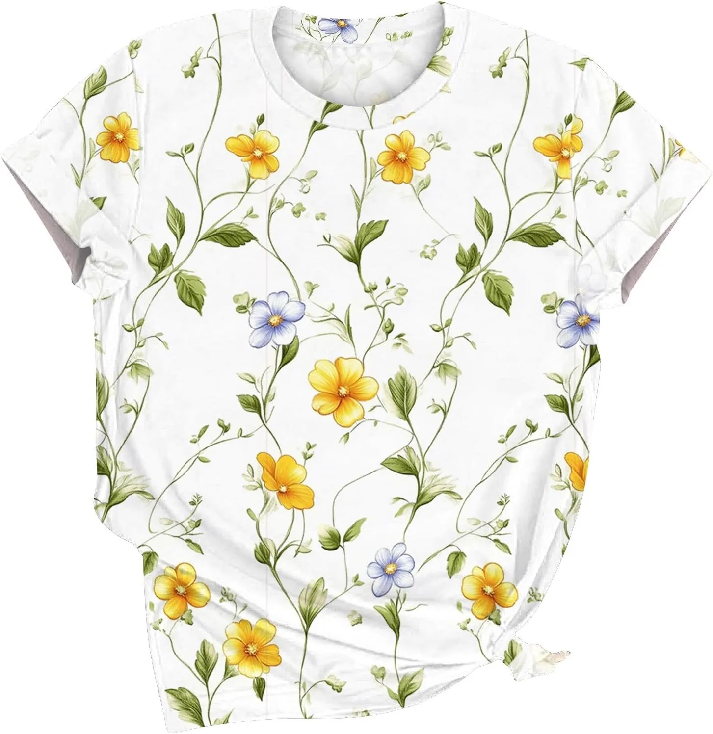 Womens Tops Dressy Casual Short Sleeve Shirts Retro Cute Floral Print Tshirt Tunic Pullover Petite Blouse 2025 Spring