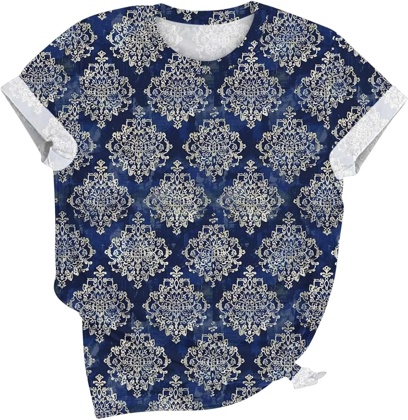 Womens Tops Dressy Casual Short Sleeve Shirts Retro Cute Floral Print Tshirt Tunic Pullover Petite Blouse 2025 Spring
